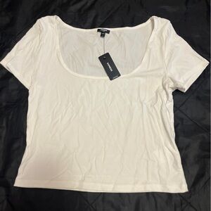 Express White Scoop Neck Ribbed Short Sleeve Top new